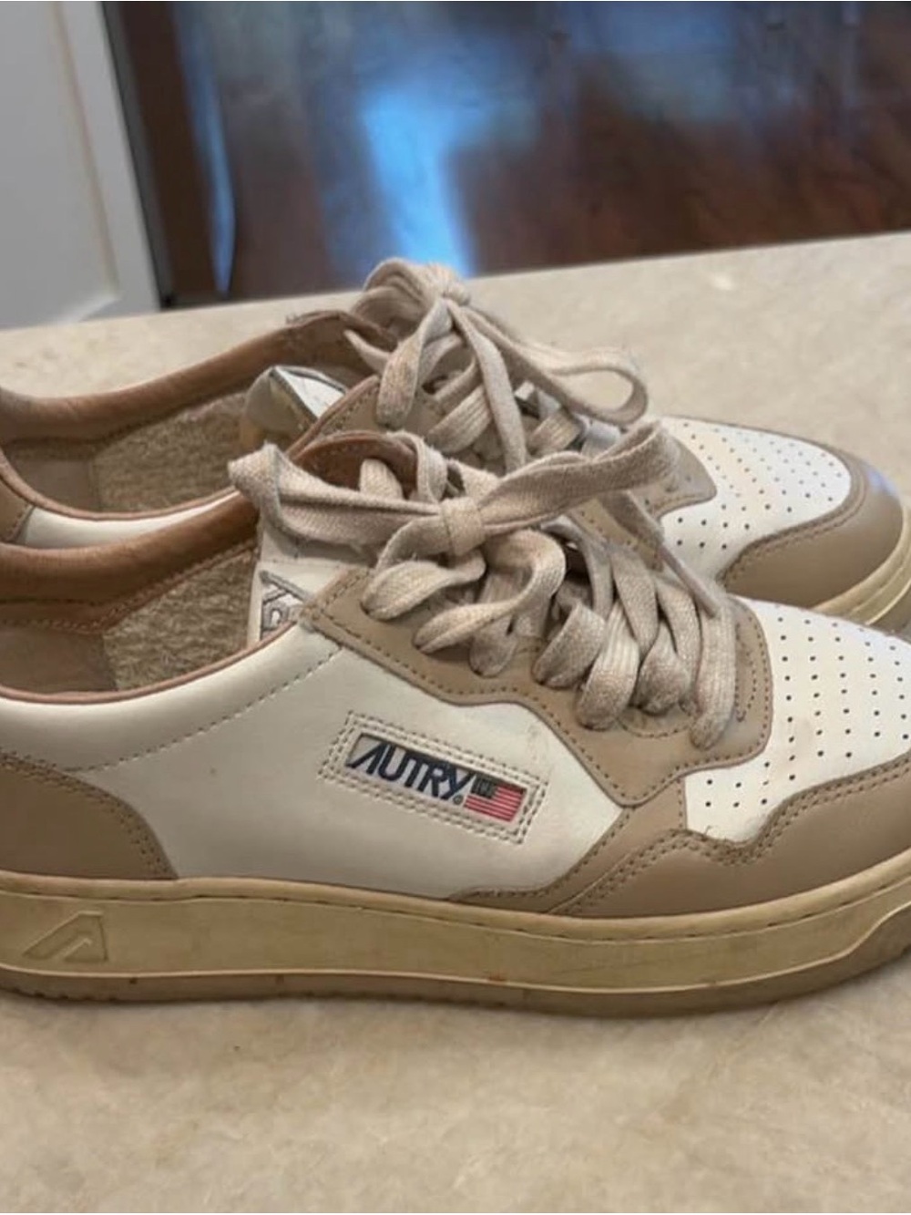 Autry Women’s White and Beige Court-Style Sneakers
